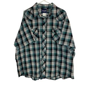 Wrangler‎ Men's XXXL 3XL Blue/ White Plaid Western Cowboy Pearl Snap Front Shirt